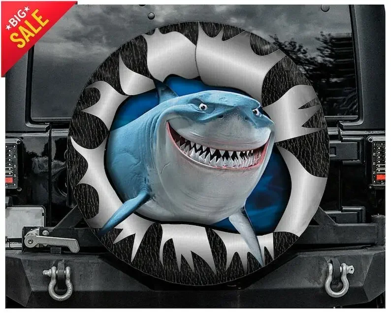 Funny Shark Spare Tire Cover Without Camera Hole Shark Crack Halloween Gift