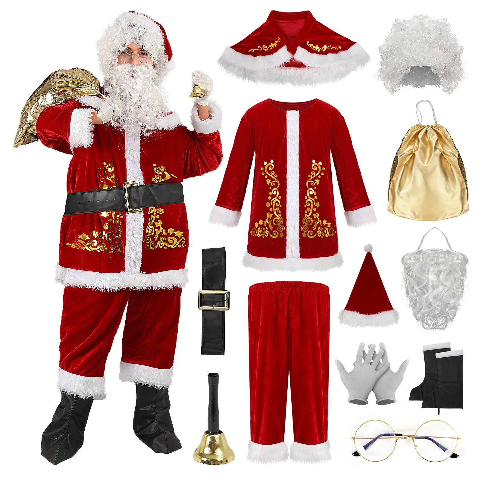 

Luxury Mens Santa Claus Costume Christmas Luxury Santa Suit Womens Retro Santa Dress Xmas Party Costumes