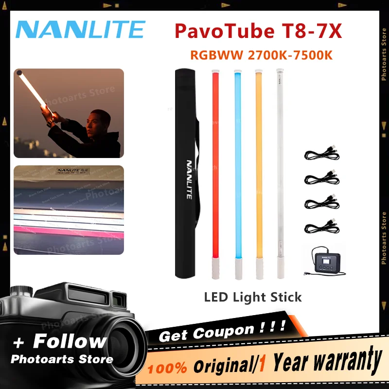 Nanguang Nanlite PavoTube T8-7X RGB Tube Light Handheld LED Soft Portable Photography Lighting Stick PK Pavotube II 15x 30x