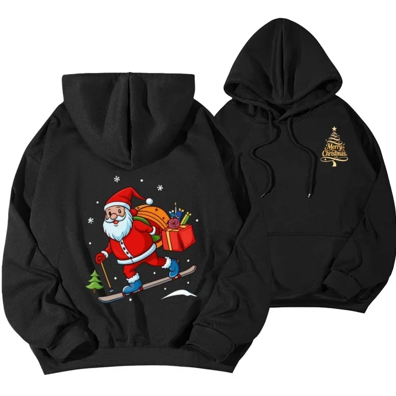 Autumn and Winter New Men's and Women's Hooded Sweatshirt with Pockets, Printed with Santa Claus Pattern, Can Be Used as a Gift