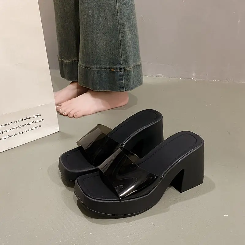 Sandalias de talla grande para mujer de 4 a 43, tacones altos Bla de verano, tacón Thi, nuevas zapatillas para exteriores, pies anchos y gordos, oes para mujer