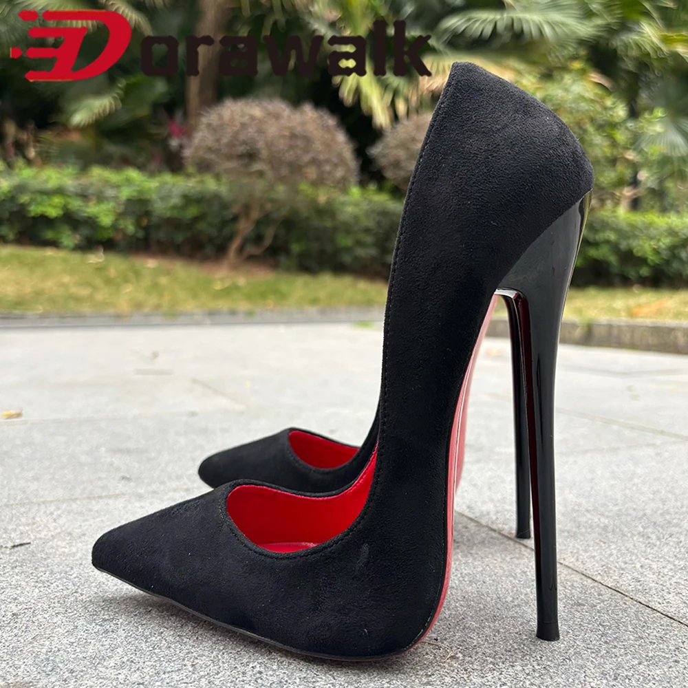 

Новые черные женские туфли-лодочки 2026 года на ультравысоком каблуке 16 см, из замши, с острым носком, для фотосессий и показов мод, унисекс