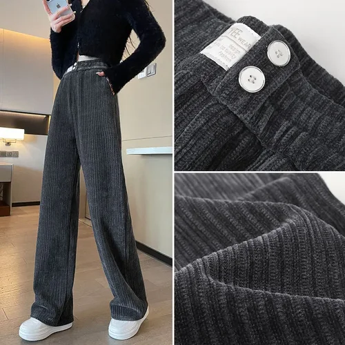 여성용 신축성 허리 스트레이트 롱 와이드 레그 팬츠, 2025 캐주얼 긴 바지, 용수철 가을 