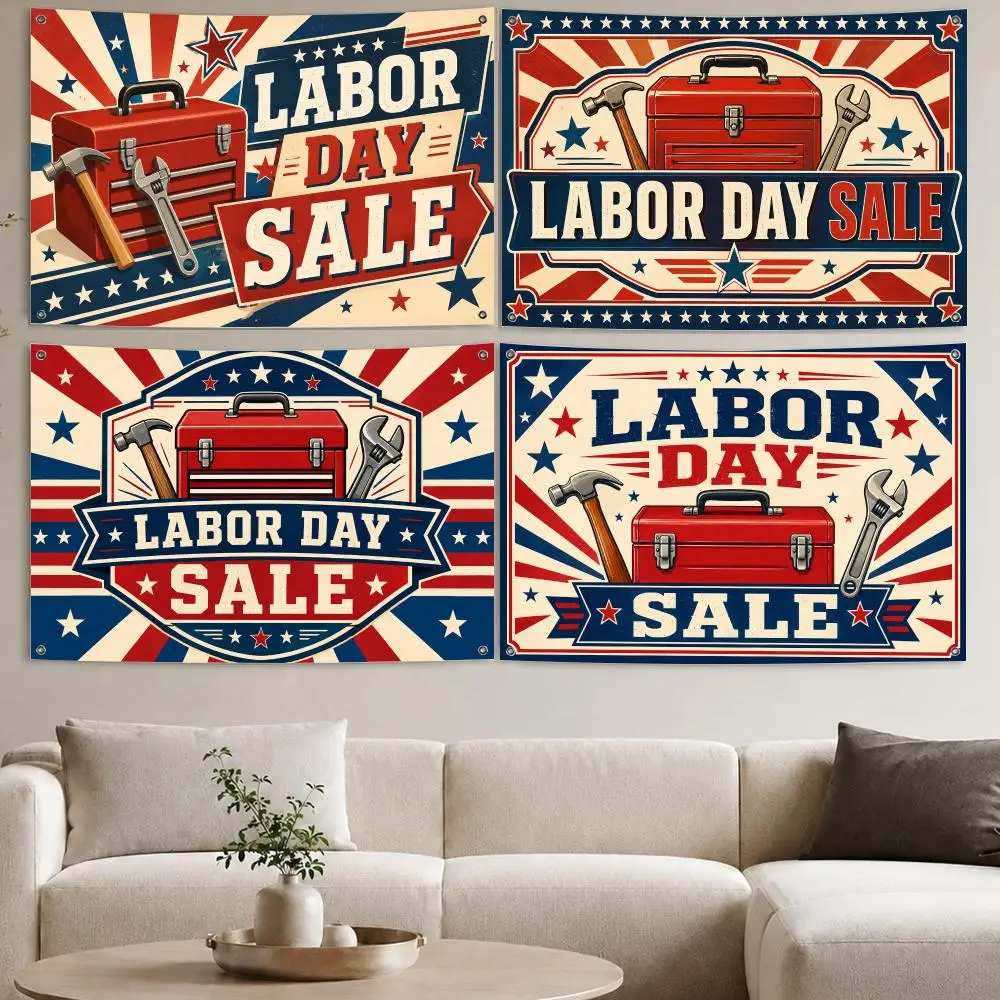 Labor Day Sale Flags Aesthetic Wall Tapestry Printed Wall Hanging Living Room Party Outdoor Decor