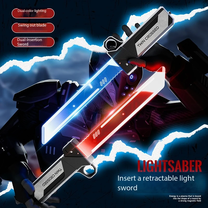 Juguete de espada giratoria brillante para exteriores, luz LED multicolor intermitente, espada de cosplay, juguete interactivo familiar para fiestas, para niños y adultos