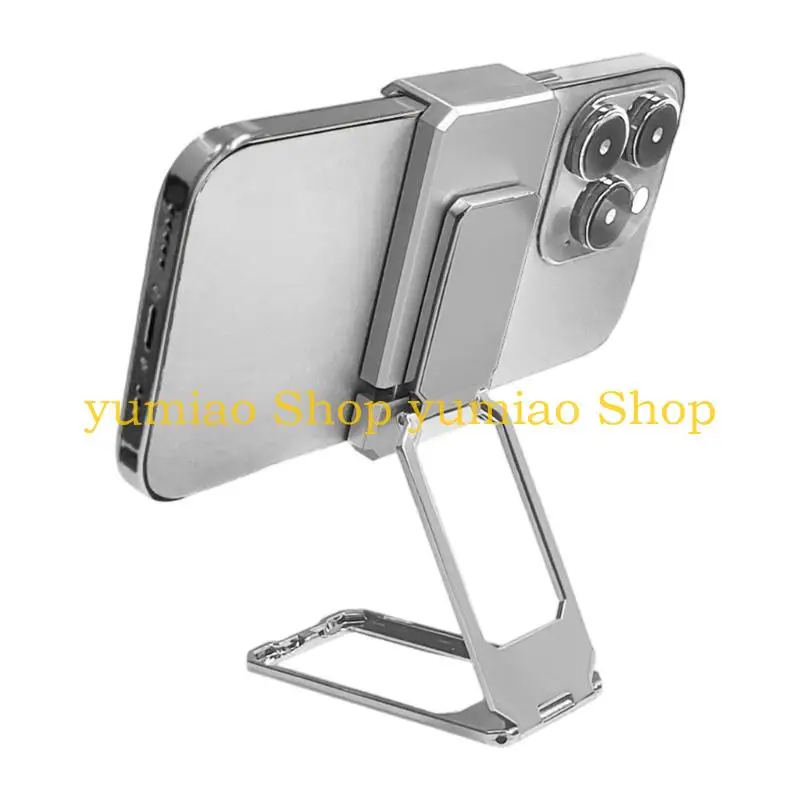 587B Foldable 360 Rotating Phone Holder Adjustable Height Zinc Alloy Base Compact Portable Stand For Home Office Travel Use
