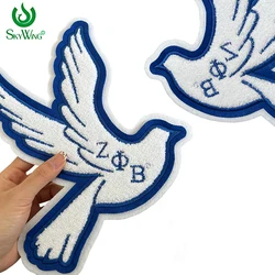 Chenille Iron-on Patch for Hoodies, Blue and White Finner Woman, Sorority Zeta Bird Patch, Zeta Phi Beta Dove