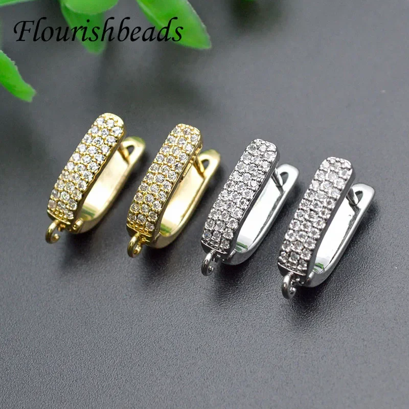 30pcs High Quality Two Rows CZ Beads Paved Nickel Free Square Shape Earring Hooks Clasps for DIY Jewelry Making