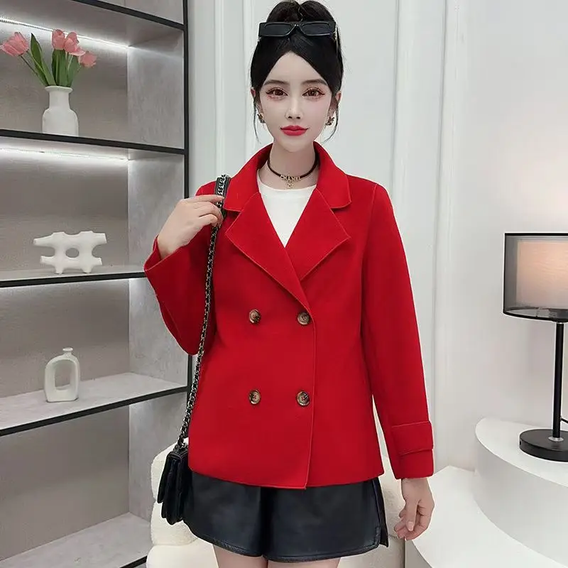 

Модное двустороннее бархатное твидовое пальто для женщин, короткое, весна-осень-зима, новая корейская версия, приталенное пальто