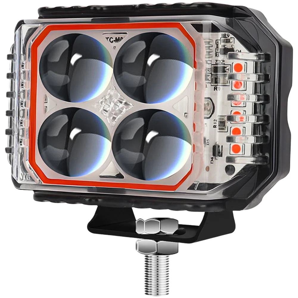 Motorcycle Headlight LED White Yellow Red Blue Lights Tri Sided Clover Shape Dual Beam IP67 Waterproof Auxiliary Lamp