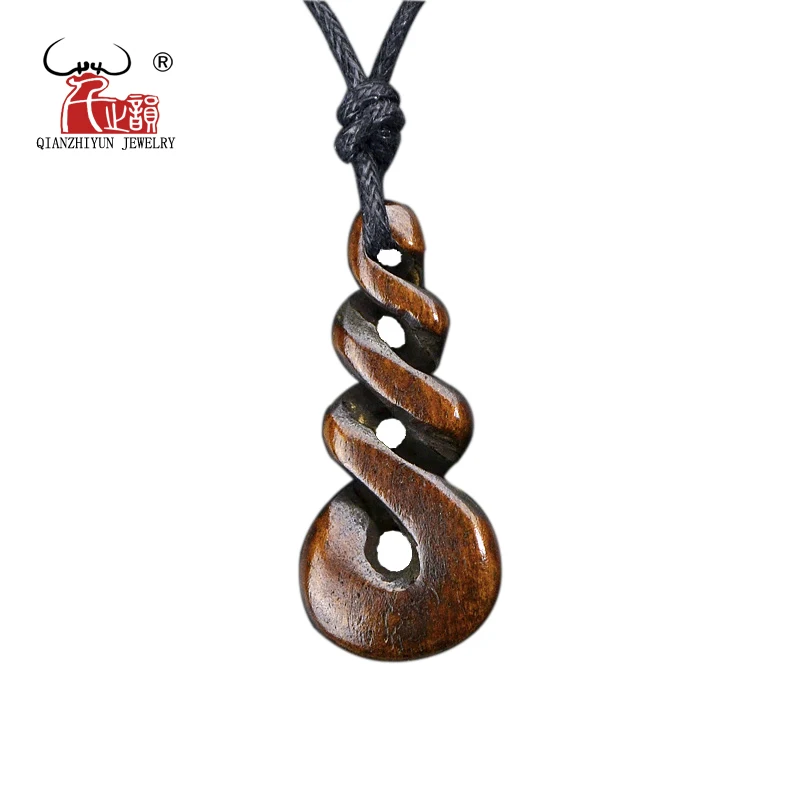1PC Hot Sale New Zealand Maori Handmade Carved Bone Necklace Infinity Twisted Pendant WoMen\'s Men\'s Hawaii Surfer Style Choker