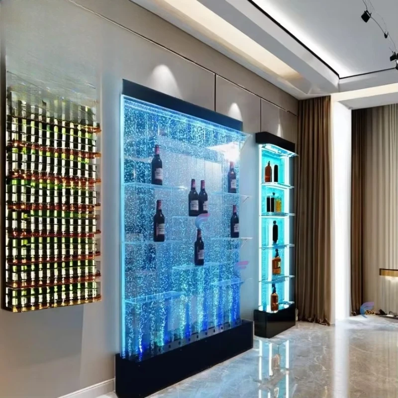 LED bubble wall display cabinet with glass door wine rack, home bar decoration