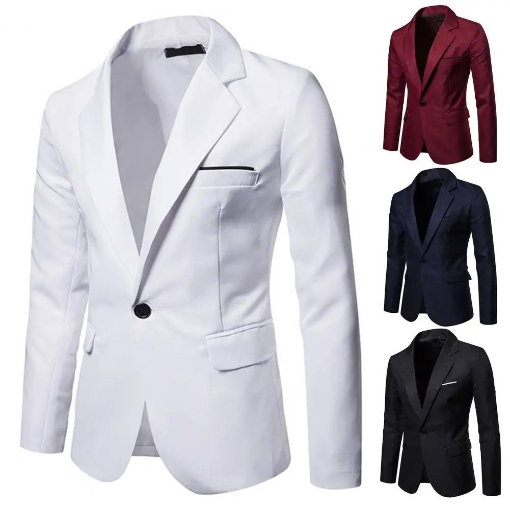 Casual  Men Suit Coat Autumn Winter Pockets Lapel Suit Coat Solid Color Outwear Men Blazer for Dating