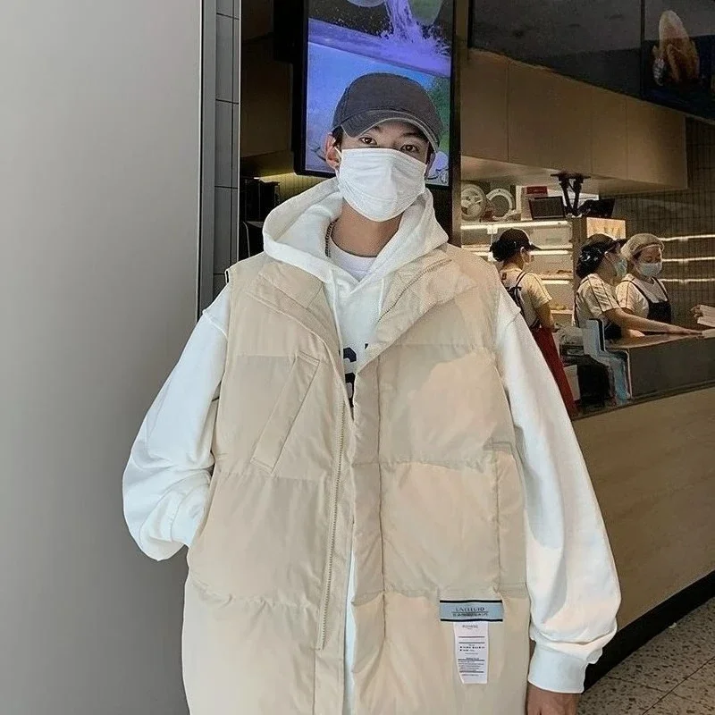 

Heavyweight Cotton Vest for Men Winter Streetwear Standing Collar Jacket Loose No Sleeve Coat for Campus Casual Wear​