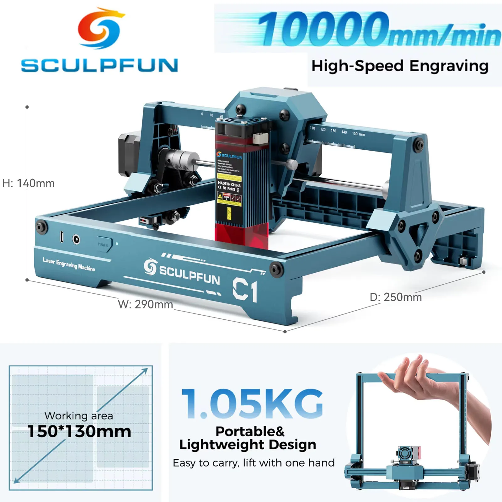 

Портативный лазерный гравер SCULPFUN C1 Mini: ручной лазерный станок для гравировки на металле, бумаге, коже, дереве, пластике, а также для создания логотипов и гравировки по ЧПУ.