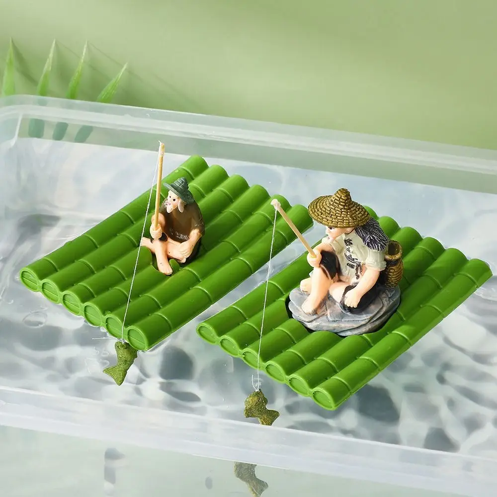 High Quality PVC Old Man Fishing Ornament foam Floating Fish Tank Decoration lotus leaf DIY Jiang Tai Gong Fishing Car Ornament