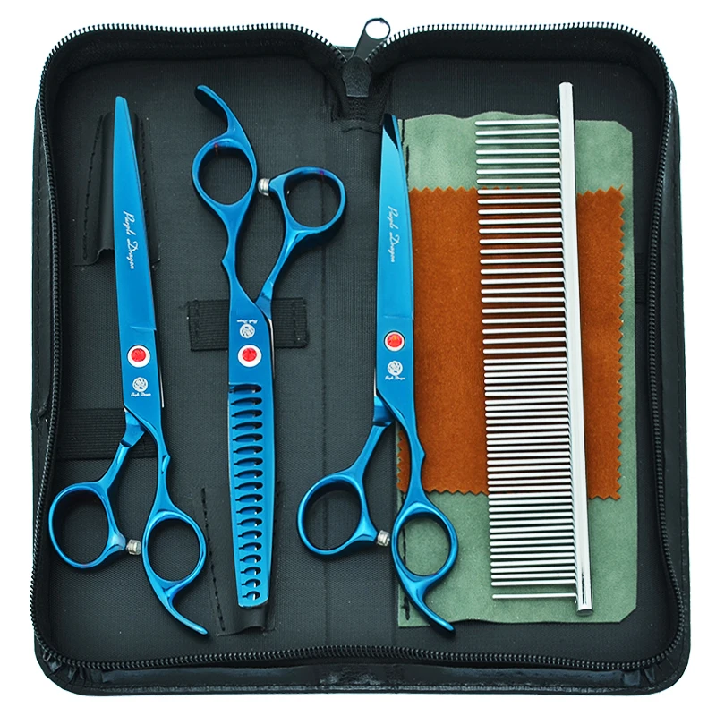 Ciseaux de toilettage pour animaux de compagnie en acier japonais, Dragon violet, 7 pouces, tondeuse amincissante pour os de poisson, poils de chien, ciseaux de coupe droits et incurvés B0024B