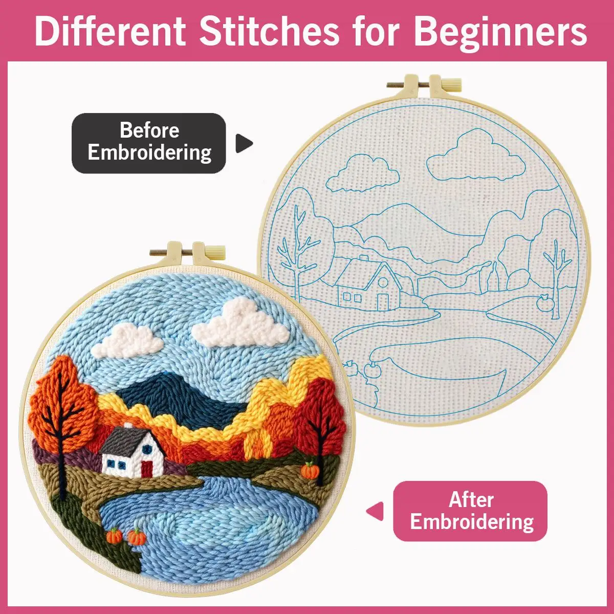 20X20CM/7,87 Zoll Landschafts-Stickset, Stickerei-Kit, Gestickte Stickerei, DIY Handgemachtes Geschenk, Bastelmalerei – Detail 5