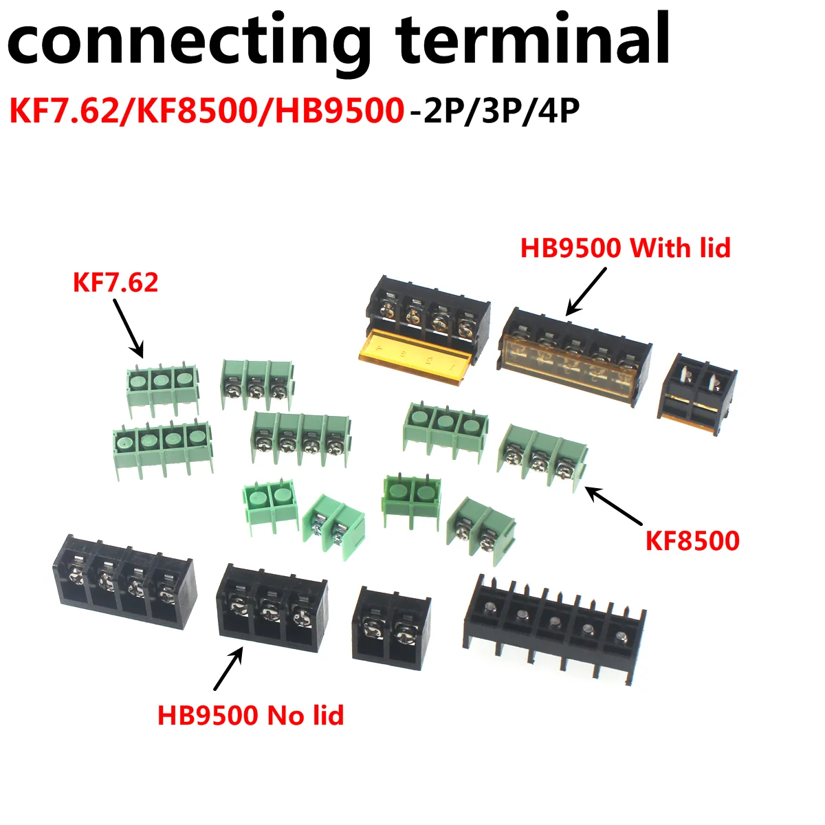 

20/10PCS HB9500 8500 KF7.92 2P 3P 4P 5P 10Pin Screw Terminal Block Connector Lid Barrier Terminal Pitch 7.62MM 8.5MM 9.5MM