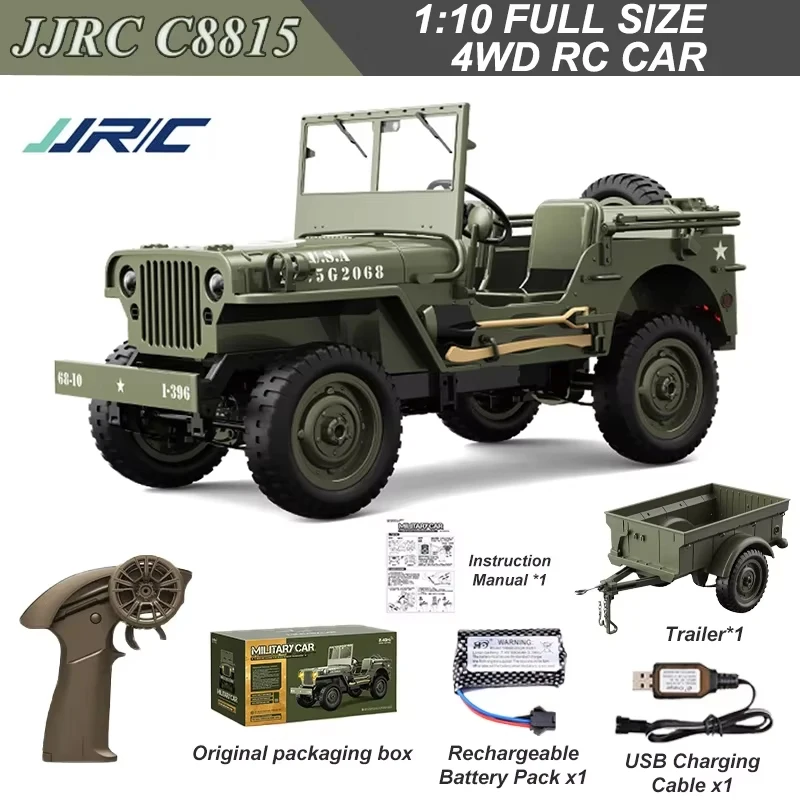 

JJRC C8815 1/10 WILLYS JEEP Rc Car 1941 4WD RTR Crawler Climbing Scale Military Truck Offroad Vehicle Adult Toy Gift for Kids