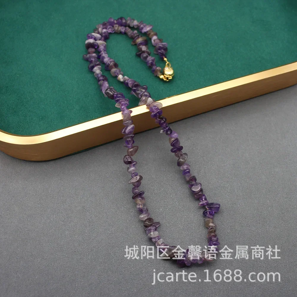 European and American Long Amethyst Crushed Stone Pomegranate Beaded Hot Selling Necklace