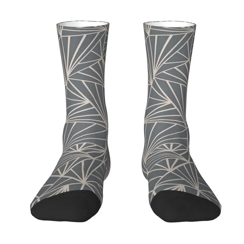 Custom Abstract Lines Geometric Fan Grey And Nude Mens Crew Socks Unisex Fashion 3D Printing Dress Socks