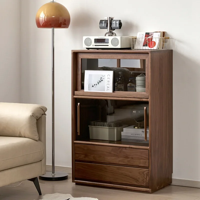Black walnut TV side cabinet Bookcase Solid wood display cabinet Side cabinet