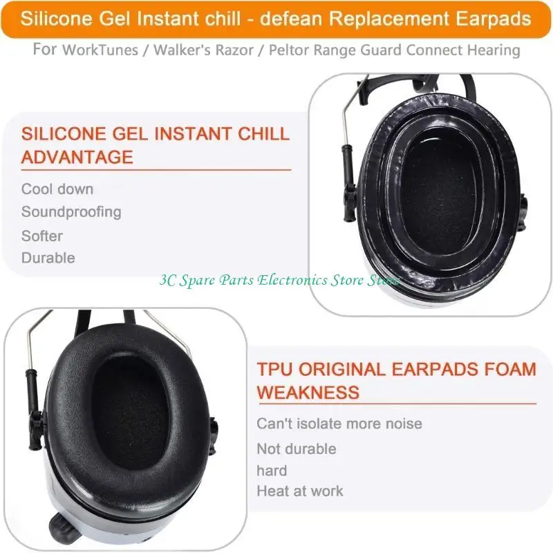 12pc Silicone Gel Ear Pads For3M Tactical100 Earphone Soft Cushion Buckle Earpads