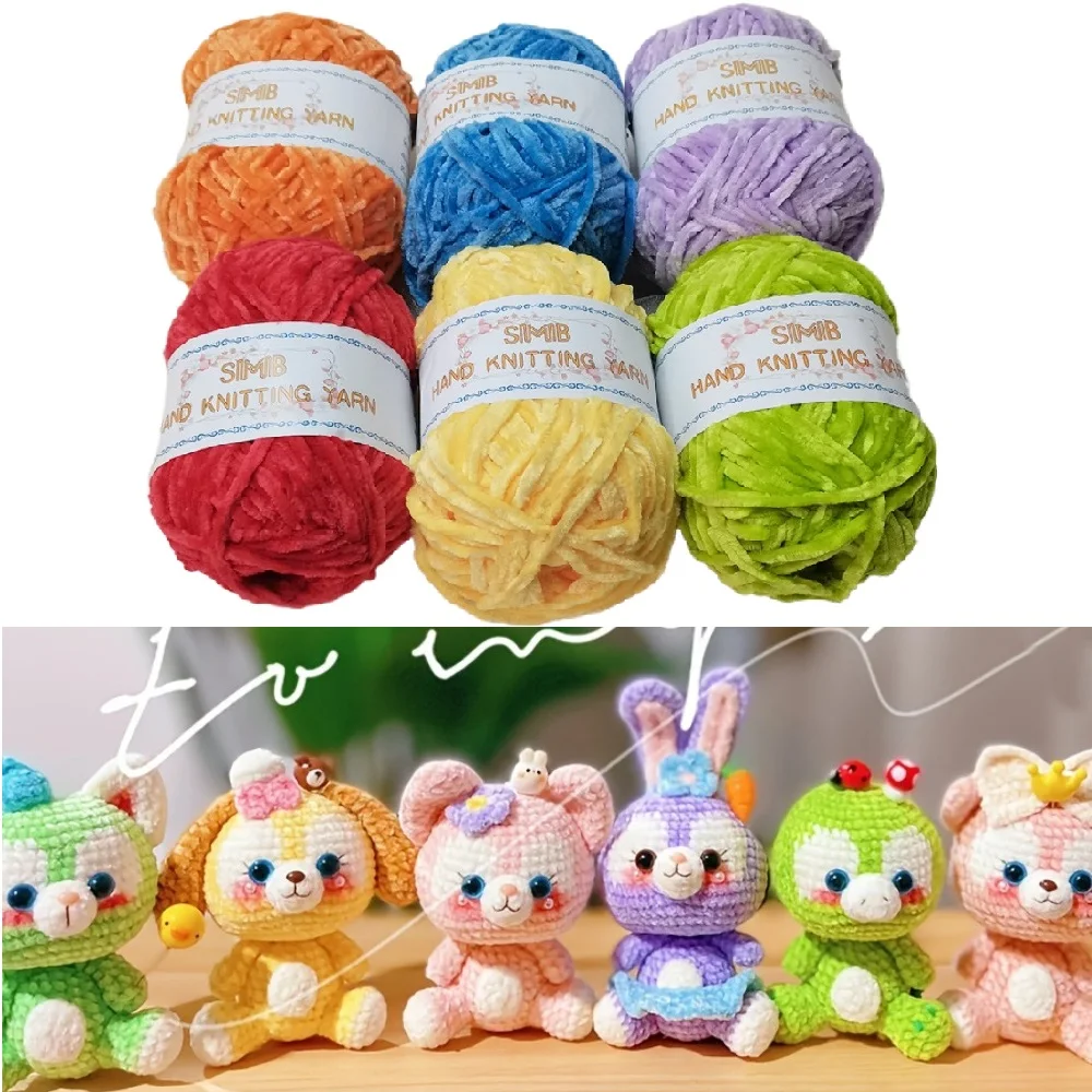 

6pcs/300g Soft Chenille Velvet Yarn for Crochet Thick Knitting Thread for DIY Amigurumi Plush Toys Bags Handmade Winter Crafts