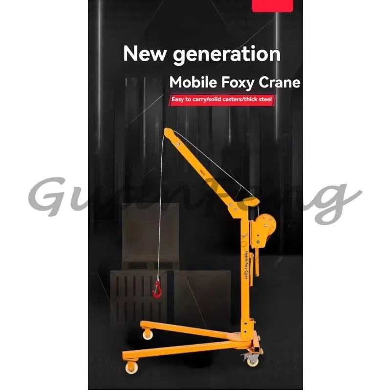Hand Crank Portable Foldable Lifting Hoist, 200kg Mobile Small Manual Crane for Home Lifting Work