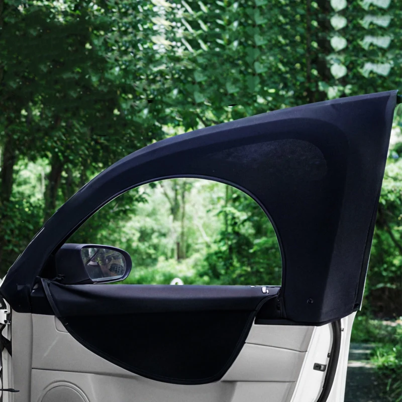 2pcs With Zipper Car Window Shade Curtain Insect-proof Mesh Breathable Front Rear Side Window Sunshade Privacy Protection Cover