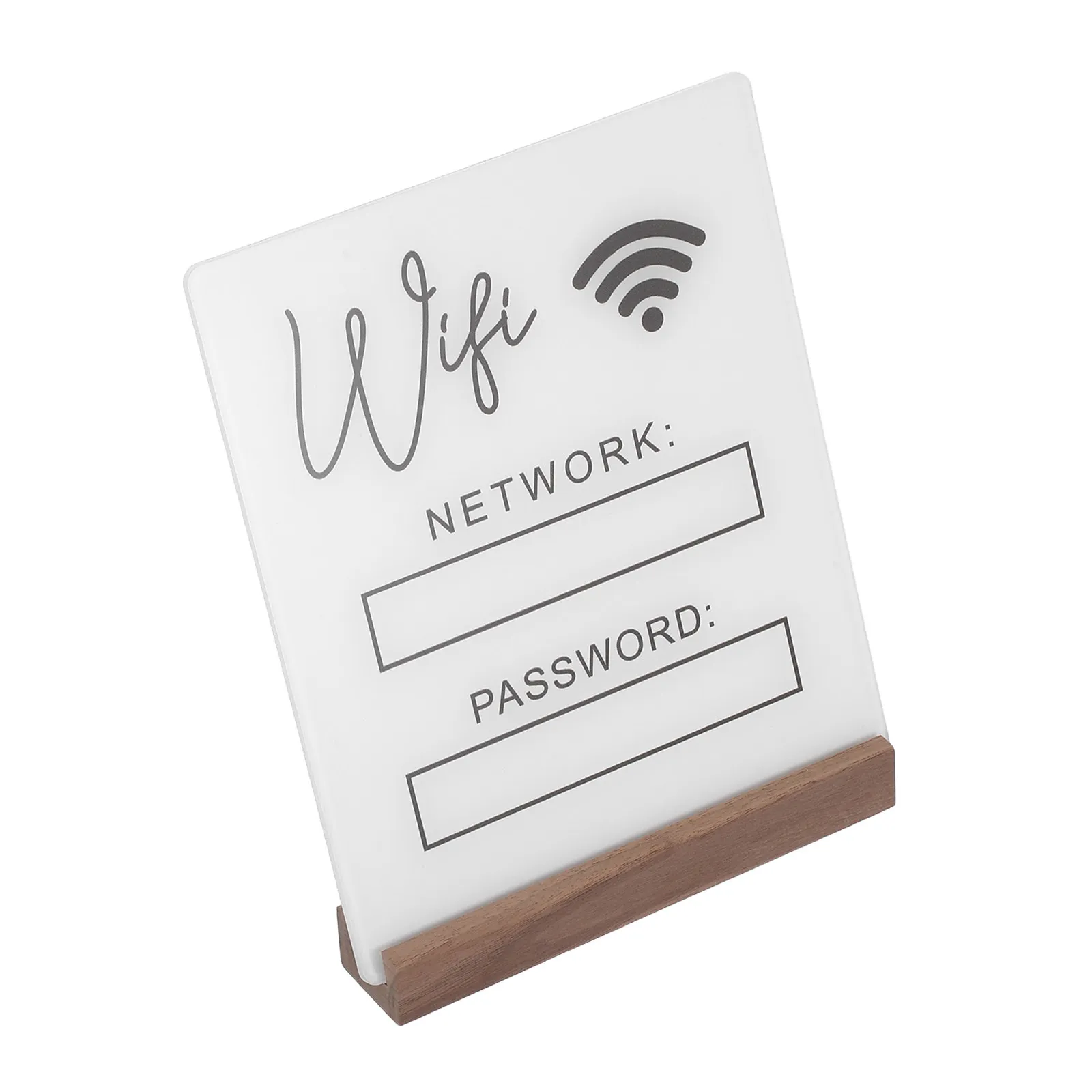 Acrylic Desktop WiFi Password Sign Clear Transparent Wireless Network Reminder Board Wooden Base Hotel