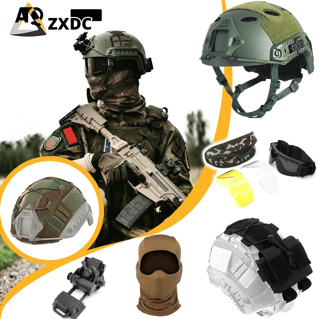 Airsoft tactical helmet set with rimless full mirror glasses goggles, L4G24, Tactical full face mask for cs paintball wargame