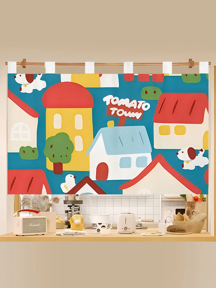 

Kitchen Door Curtain ort Curtain Meal Outlet Bloing Curtain Partition Semi-Curtain No-Punching Cartoon Home Small Curtain...