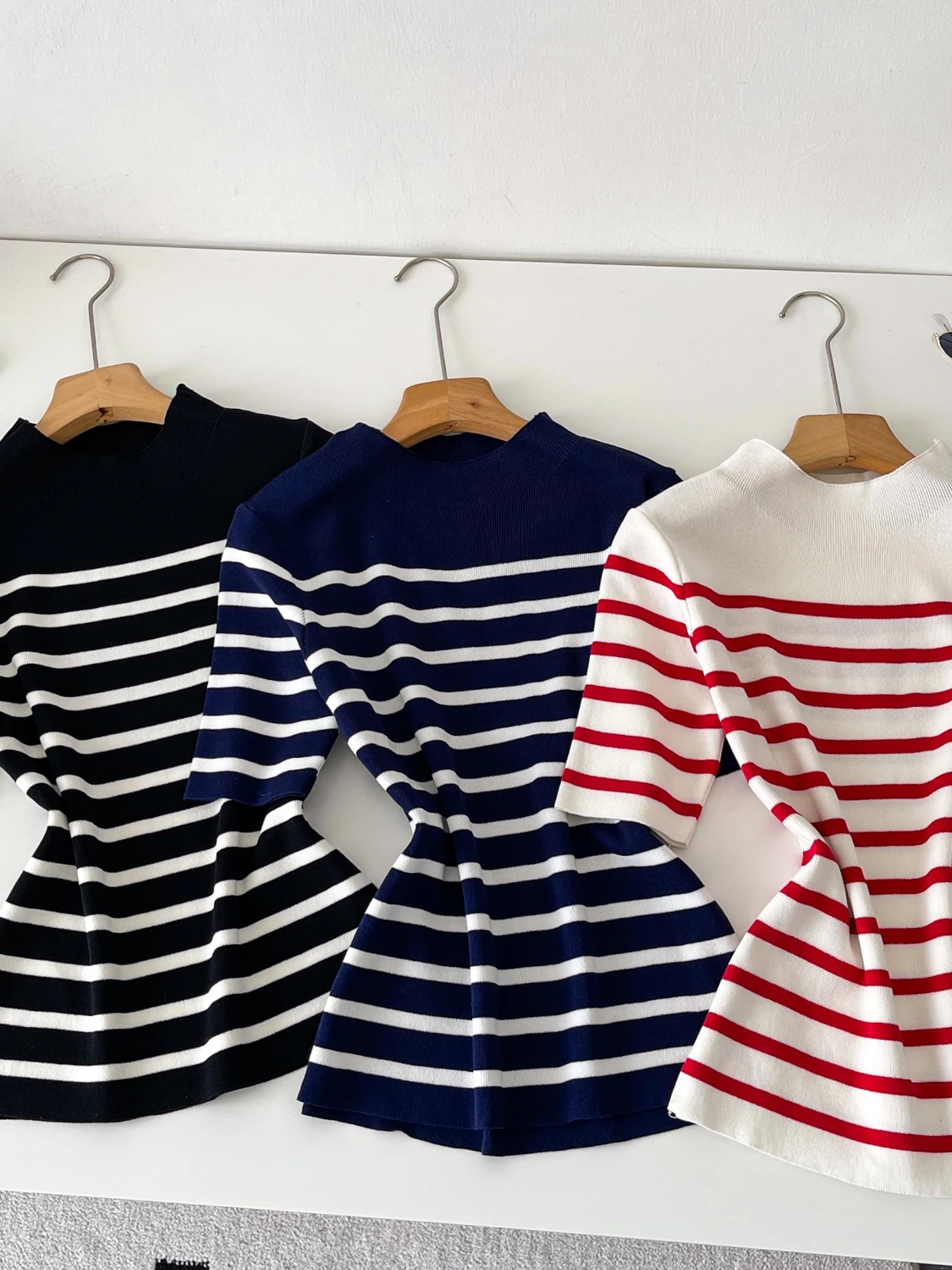 سليم صالح التباين اللون شريط محبوك ort Sve تي شيرت المرأة طبقة قاعدة أعلى الخامس Ne العادية رقيقة الصينية Sle #1