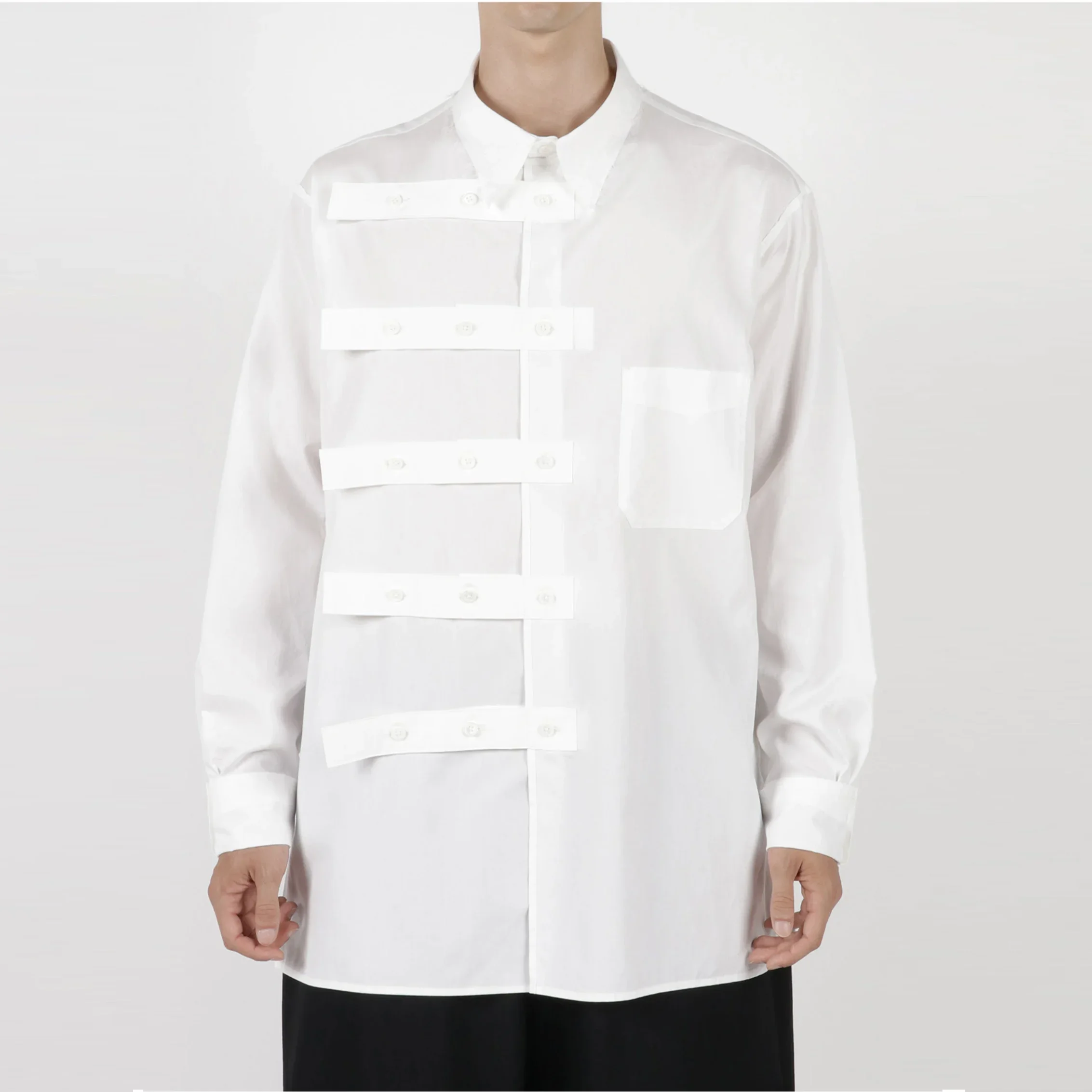 

YOJI OOAK 3D украшение с пряжкой, японская хлопковая рубашка из чистого хлопка с длинными рукавами, белая мужская и женская дизайнерская рубашка