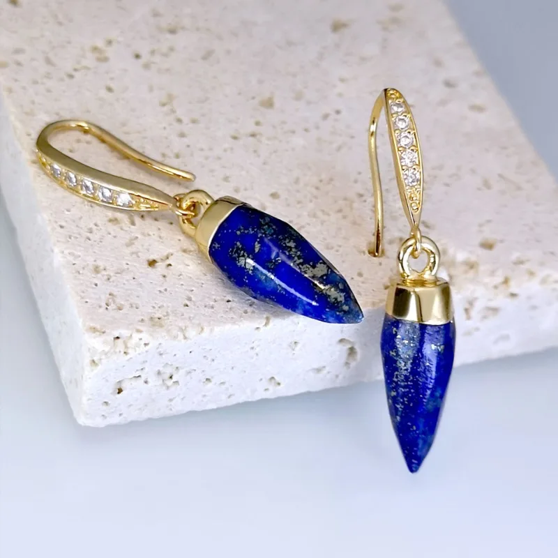 

Lapis Lazuli Earrings Vintage Bullet Drop-shaped Natural Stone Elegant and High-end Women's Earrings Jewelry Gifts for Mom Girls