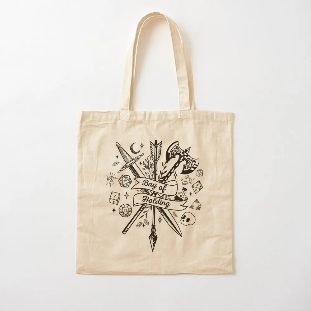 Bag of holding: dungeons and dragons doodles, axe, sword, arrow potion and dice Tote Bag