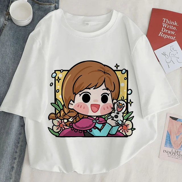 

Disney Princess Graphic Anime Cartoon Snow White Cute Style Fun Print Cotton T-shirt Women Kawaii Fashion Summer Y2K Couple Top