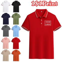 Customized logo for high-end polo shirts, workwear, quick drying, breathable men's and women's short sleeved cultural shirt DIY