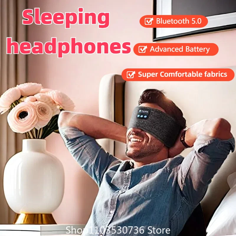 

Bluetooth Sleeping Headphones Sports Headband Thin Soft Elastic Comfortable Wireless Music Earphones Eye Mask for Side Sleeper