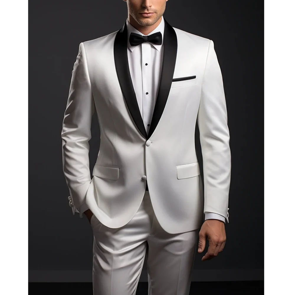 

Elegant Shawl Lapel Men Suits 2 Piece Fashion Single Breasted Solid Tuxedo Wedding Party Banquet Dinner Formal Male Suit