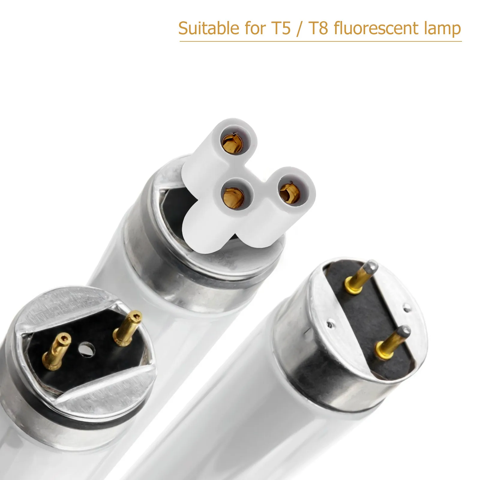 20Pcs T5 T8 LED Lamp Connector 21Mm Double End 3 Pin Female Adapter Pure Copper Core Long Life PVC Housing for LED Light Box