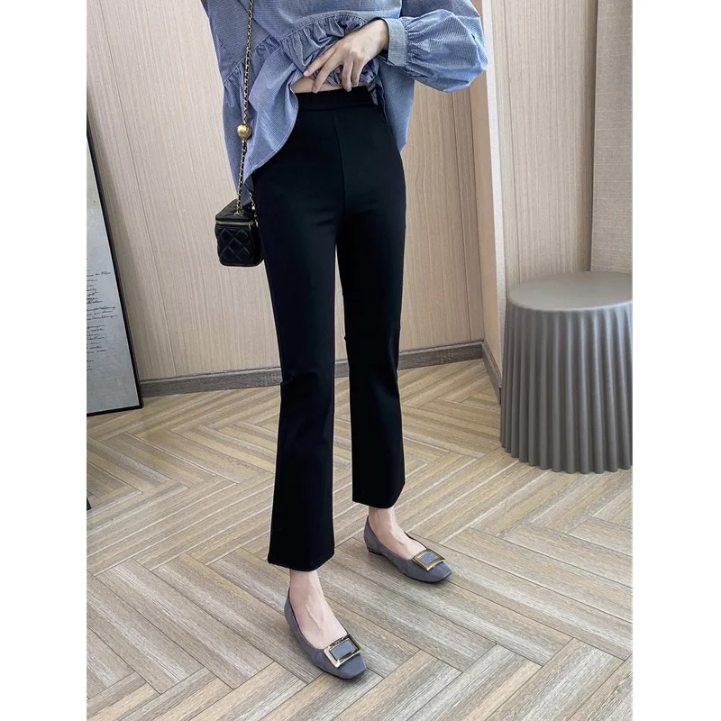 Black Bell Bottom Pants Women's High Waist Nine Points New Style Eight Points Suit Pants Tall Casual Sports Pants Autumn