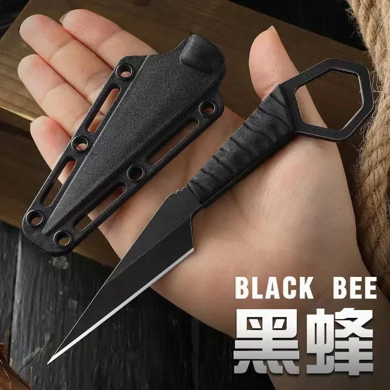 

2024 New pocket knife mini neck hanging knife, EDC portable straight outdoor self-defense survival knife, with protective cover