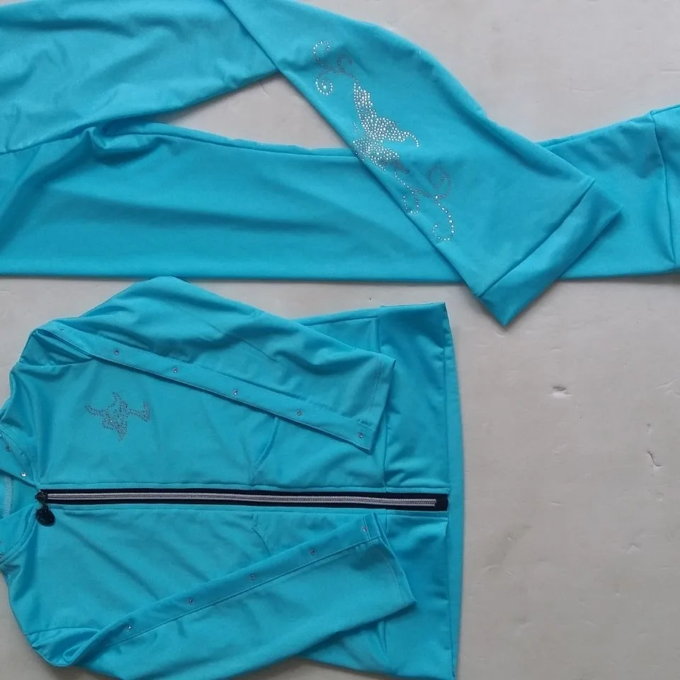 Figure skating training suit, jacket, skating pants, blue suit