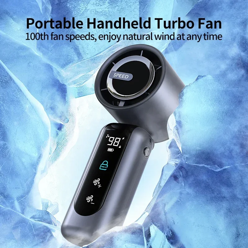 Speed(1-100 Gear) Adjustable Turbo Mini 3600mAh Rechargeable Personal Fan for Travel Camping Outdoor Portable Handheld Fan