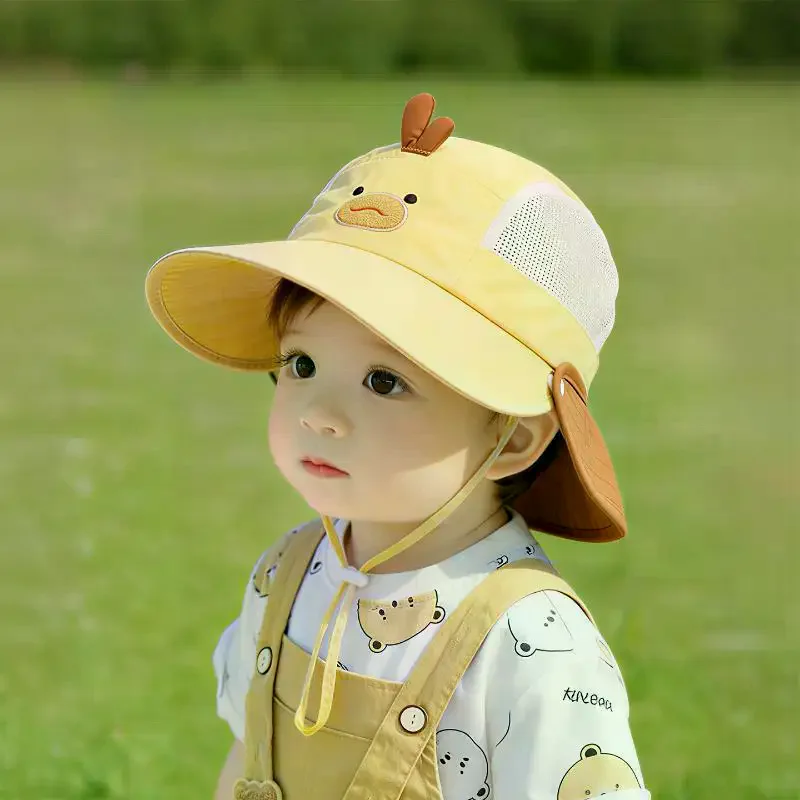 Cartoon Sunshade Baby Beach Hat Cute Bear Rabbit Ears Boys Girls Summer Outdoor Breathable Mesh Panama Hat