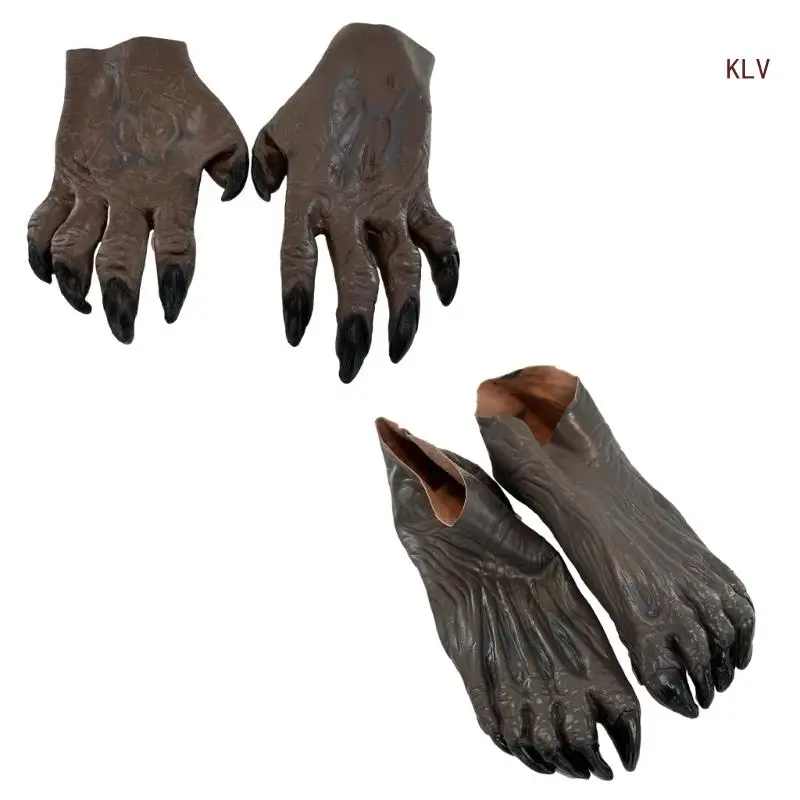 

Halloween Gloves Shoe Covers Latex Hand/Foot Costume Animal Wolf Cosplay Costume Unisex 6XDA