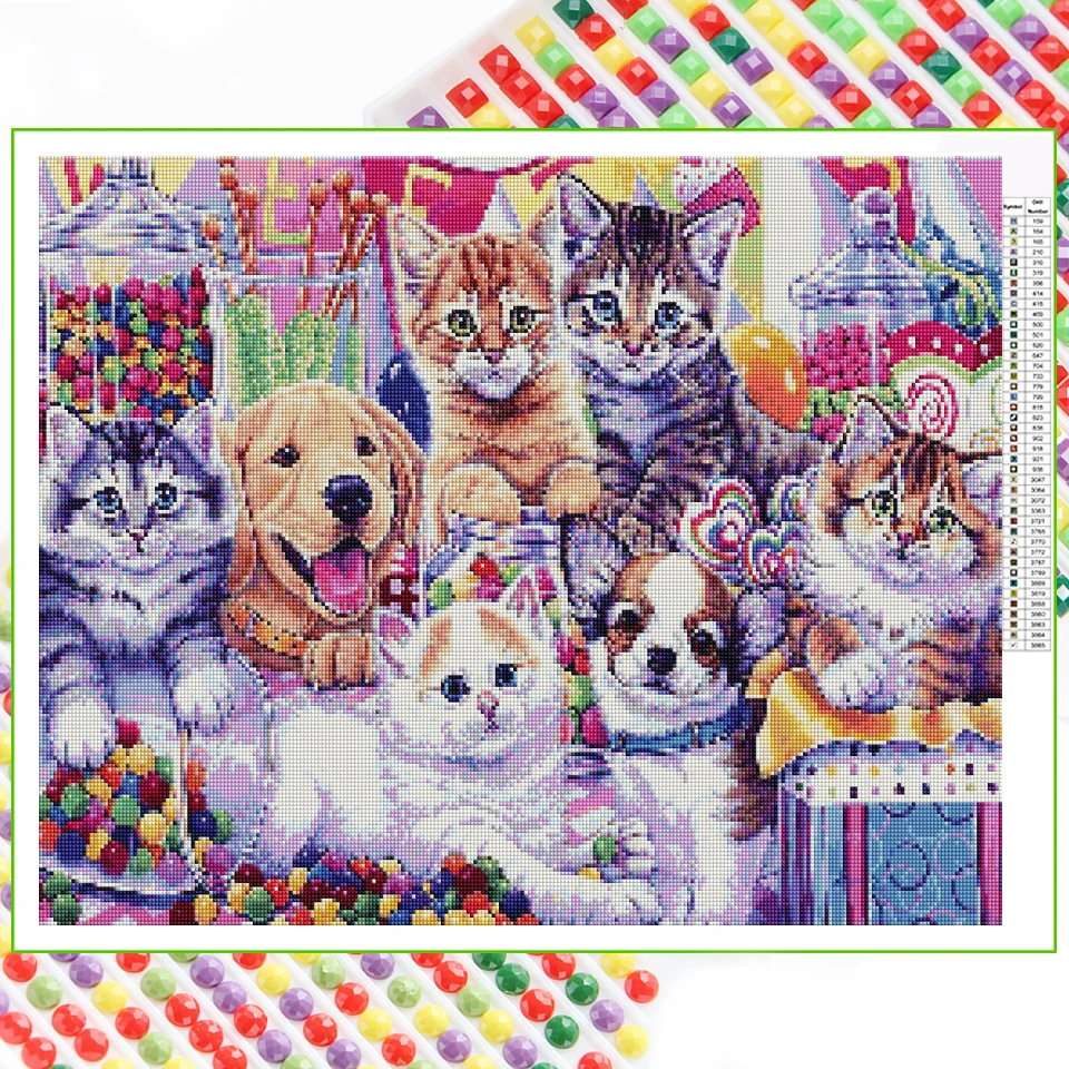 5d Diamond Painting Cat Dog Color Candy Full Square/round Mosaic Embroidery Animal Cute Pet Home Decor Diamond Art New TT6678